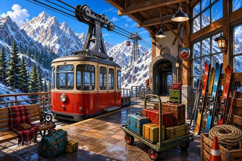 Alpine Cable Car Station jigsaw puzzle artwork