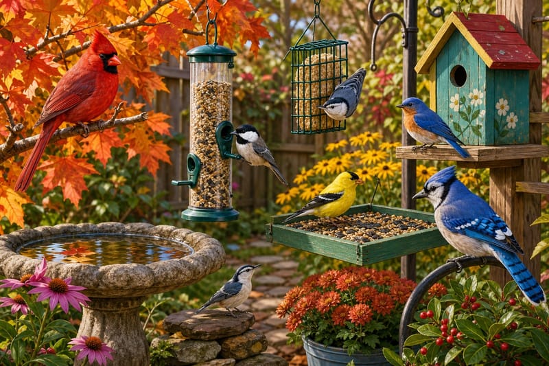 Backyard Bird Feeder Gathering jigsaw puzzle artwork