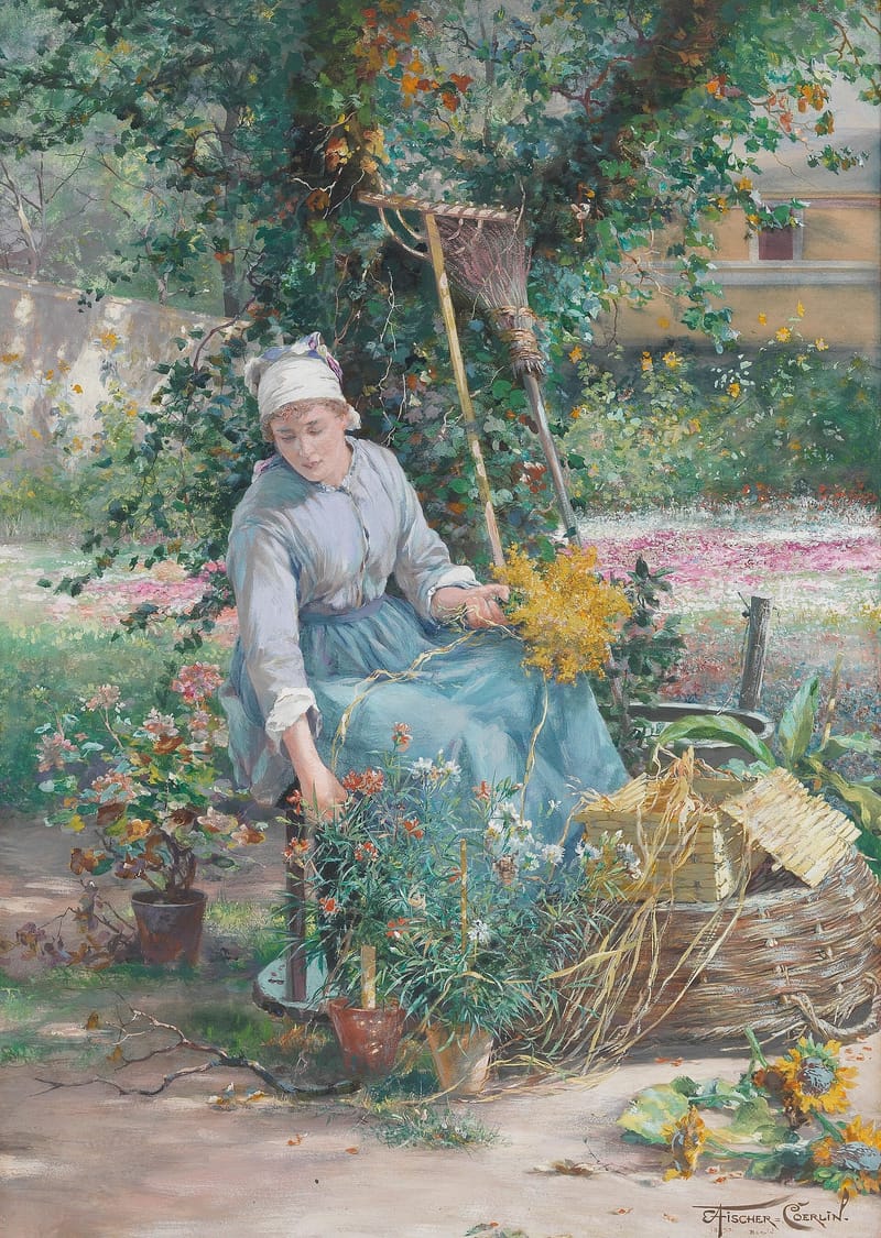 A scene in a flower garden jigsaw puzzle artwork