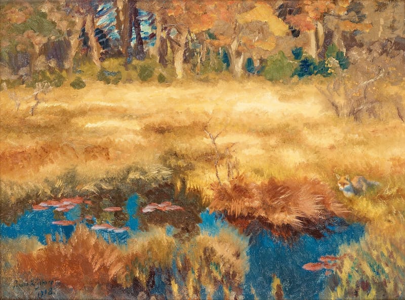 Autumn landscape with fox jigsaw puzzle artwork