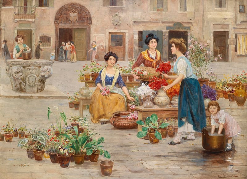 C Vianello Italien Am Blumenmarkt c1900 jigsaw puzzle artwork