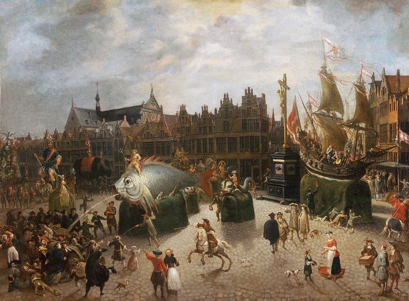 Carnival floats on the Meir Square in Antwerp jigsaw puzzle artwork