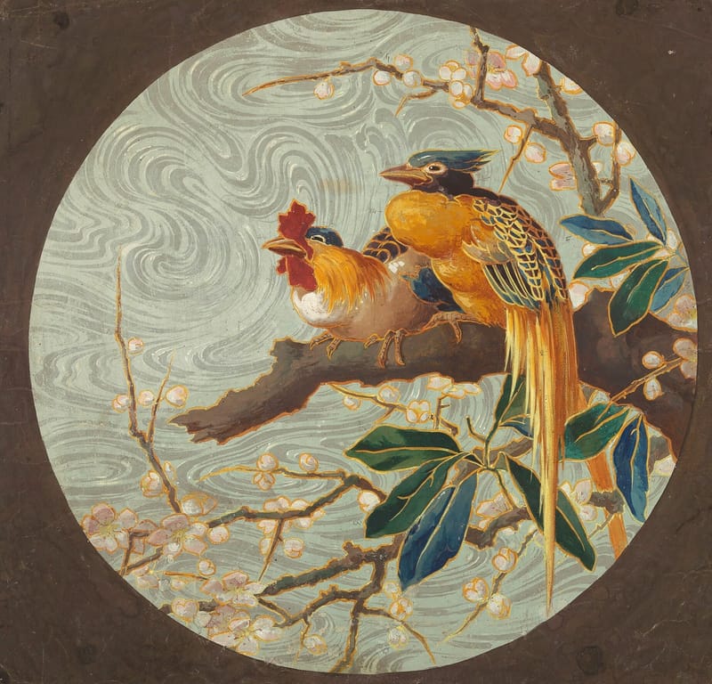 Pair of Exotic Birds on a Blossoming Branch jigsaw puzzle artwork