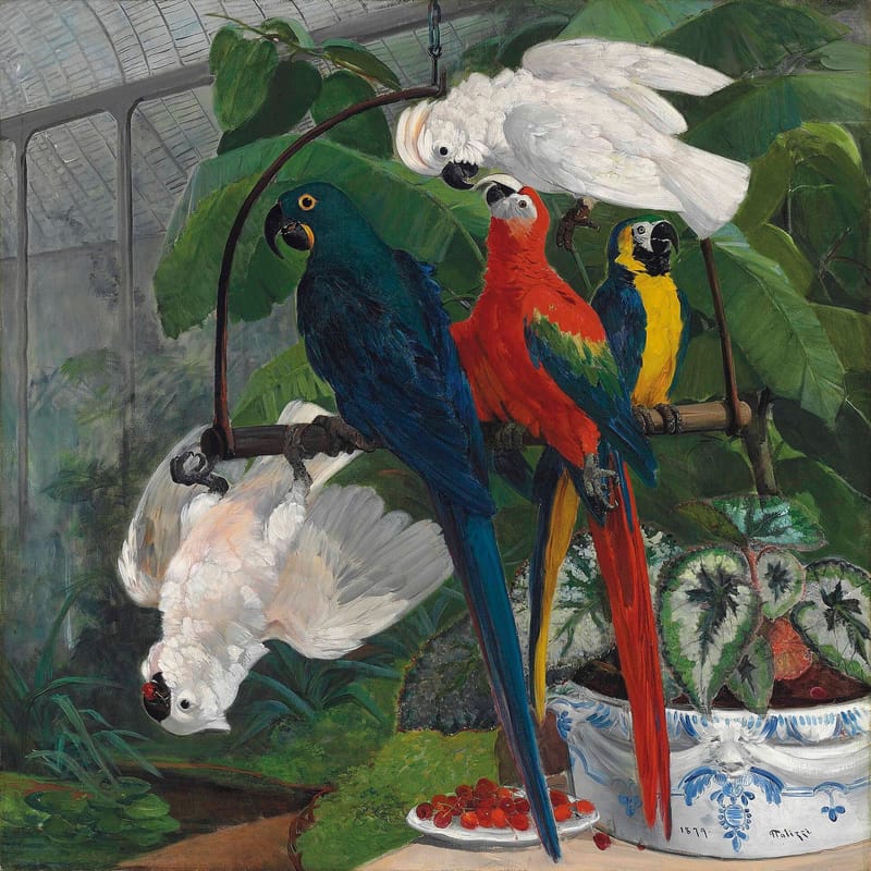 Parrots in a tropical glasshouse (1879) jigsaw puzzle artwork