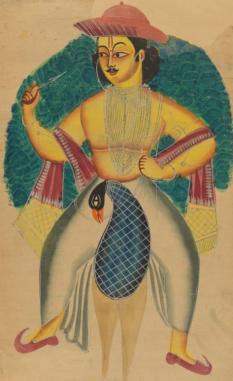 Skanda on his peacock jigsaw puzzle artwork