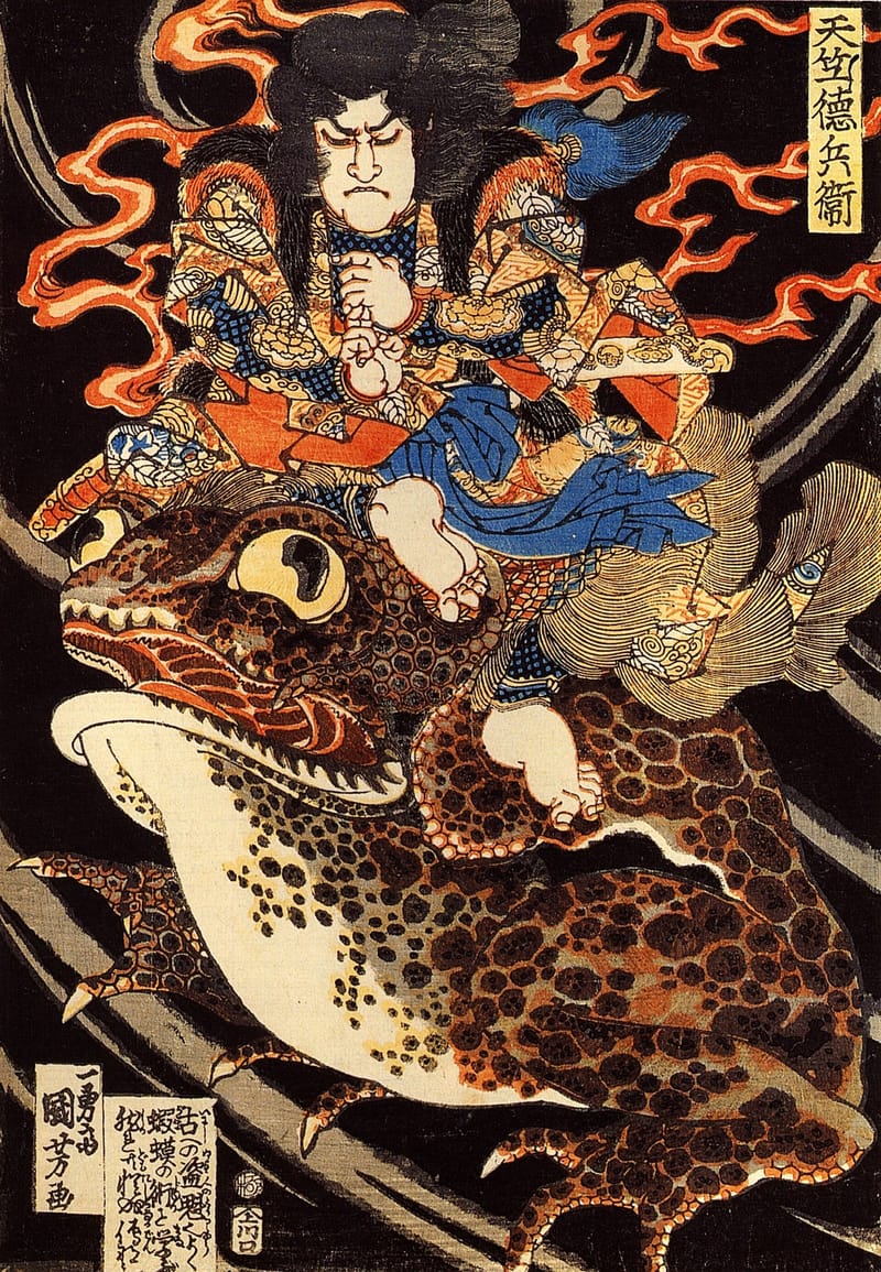 Tenjiku Tokubei riding a giant toadn jigsaw puzzle artwork
