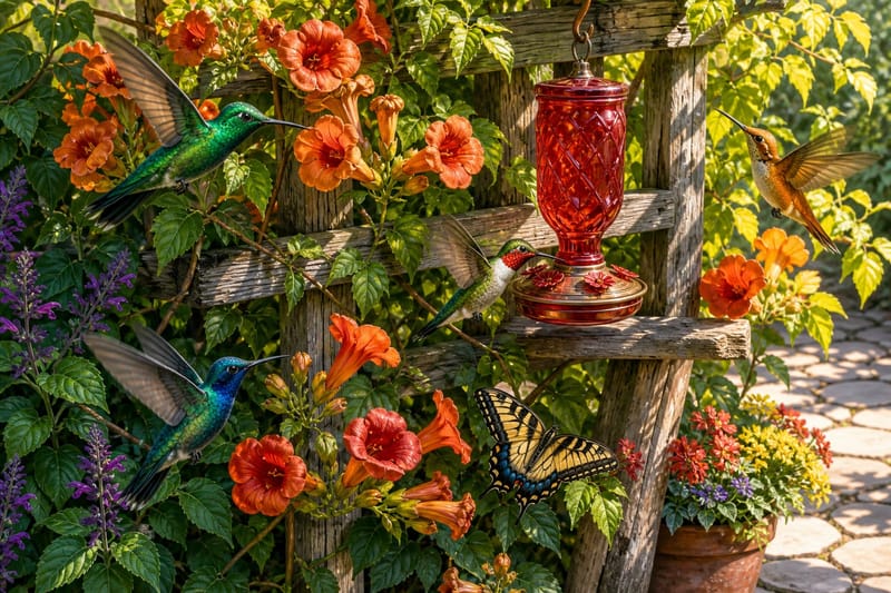 Hummingbird Trumpet Vine jigsaw puzzle artwork
