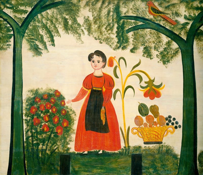 Girl in Red with Flowers and a Distelfink jigsaw puzzle artwork