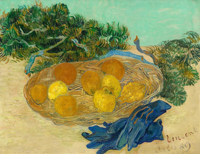Still Life of Oranges and Lemons with Blue Gloves jigsaw puzzle artwork