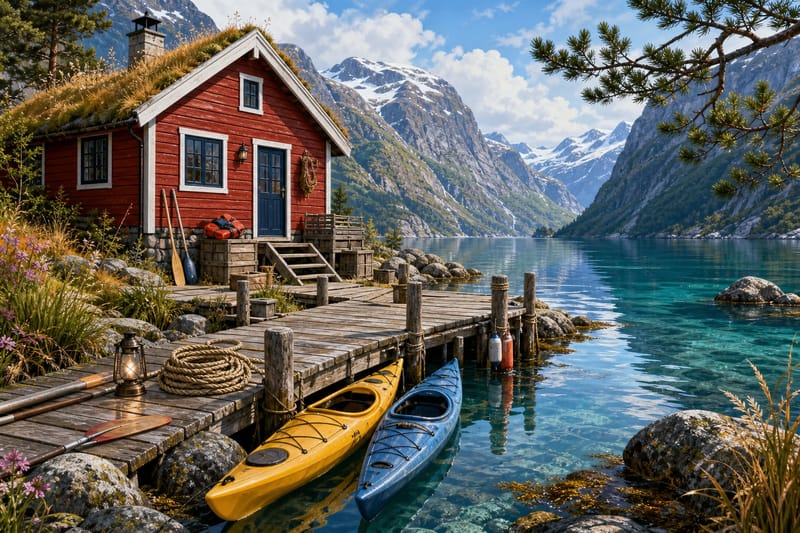 Nordic Fjord Cabin Dock jigsaw puzzle artwork