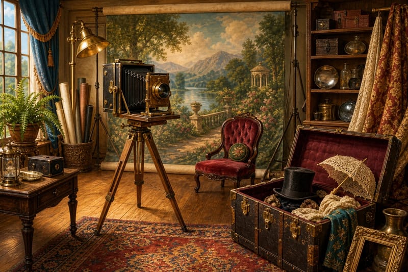 Old Photography Studio Backdrop jigsaw puzzle artwork