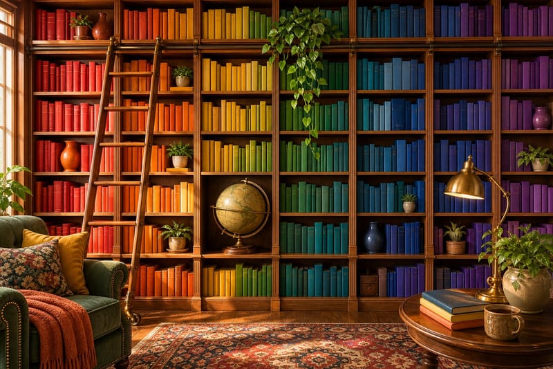 Rainbow Bookshelf Wall jigsaw puzzle artwork