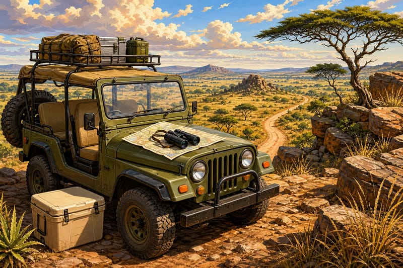 Safari Jeep Overlook jigsaw puzzle artwork