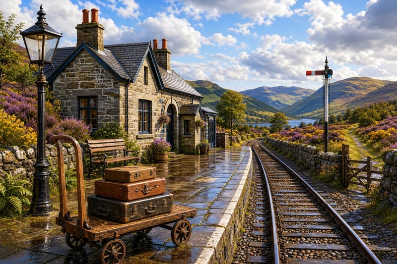 Scottish Highland Rail Stop jigsaw puzzle artwork