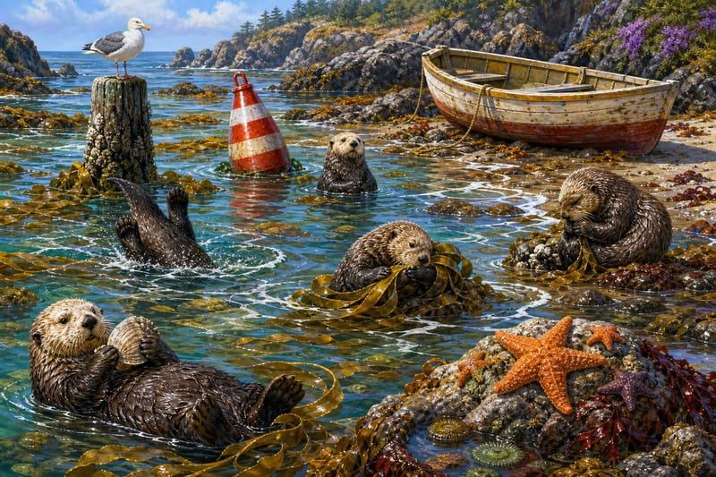 Sea Otter Kelp Cove jigsaw puzzle artwork