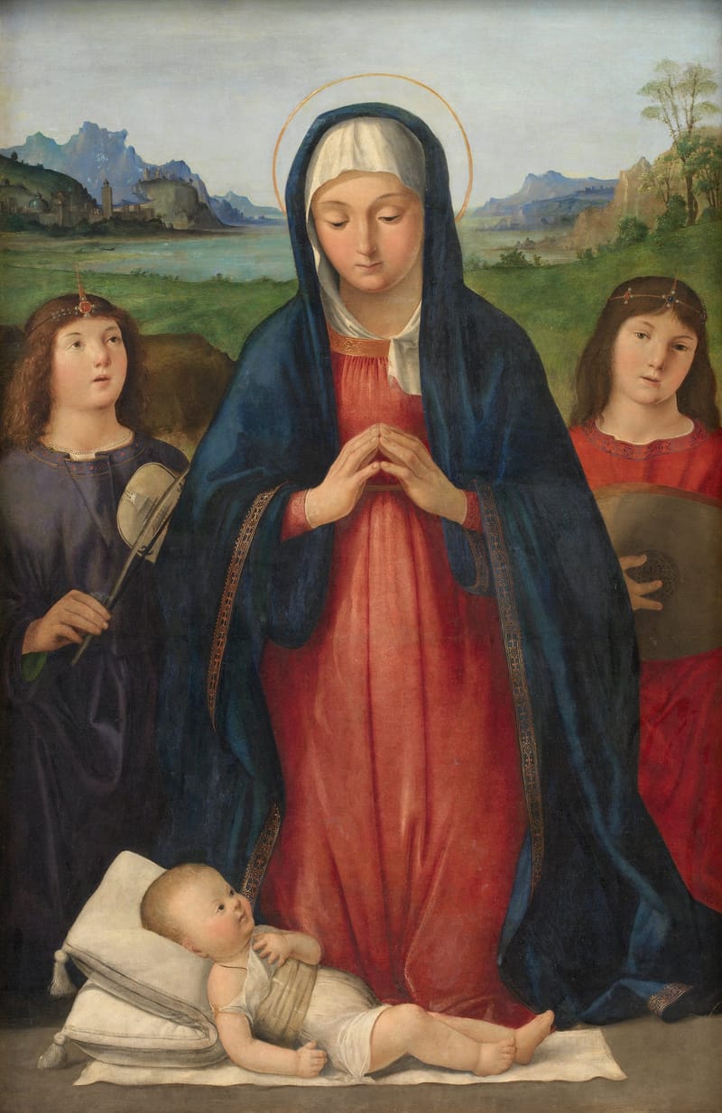The Virgin Adoring the Christ Child with Two Angels jigsaw puzzle artwork