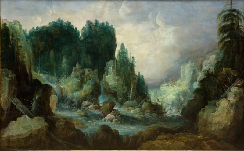 Mountain Landscape with River and Waterfall jigsaw puzzle artwork