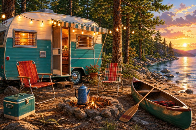 Vintage Camper Lakeside jigsaw puzzle artwork