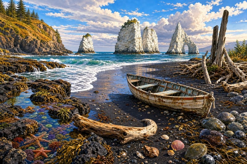Volcanic Black-Sand Cove jigsaw puzzle artwork