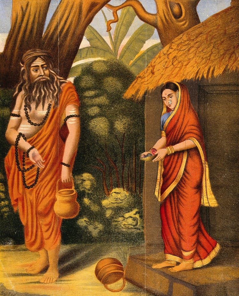 A disguised Ravana luring Sita away. Chromolithograph. jigsaw puzzle artwork