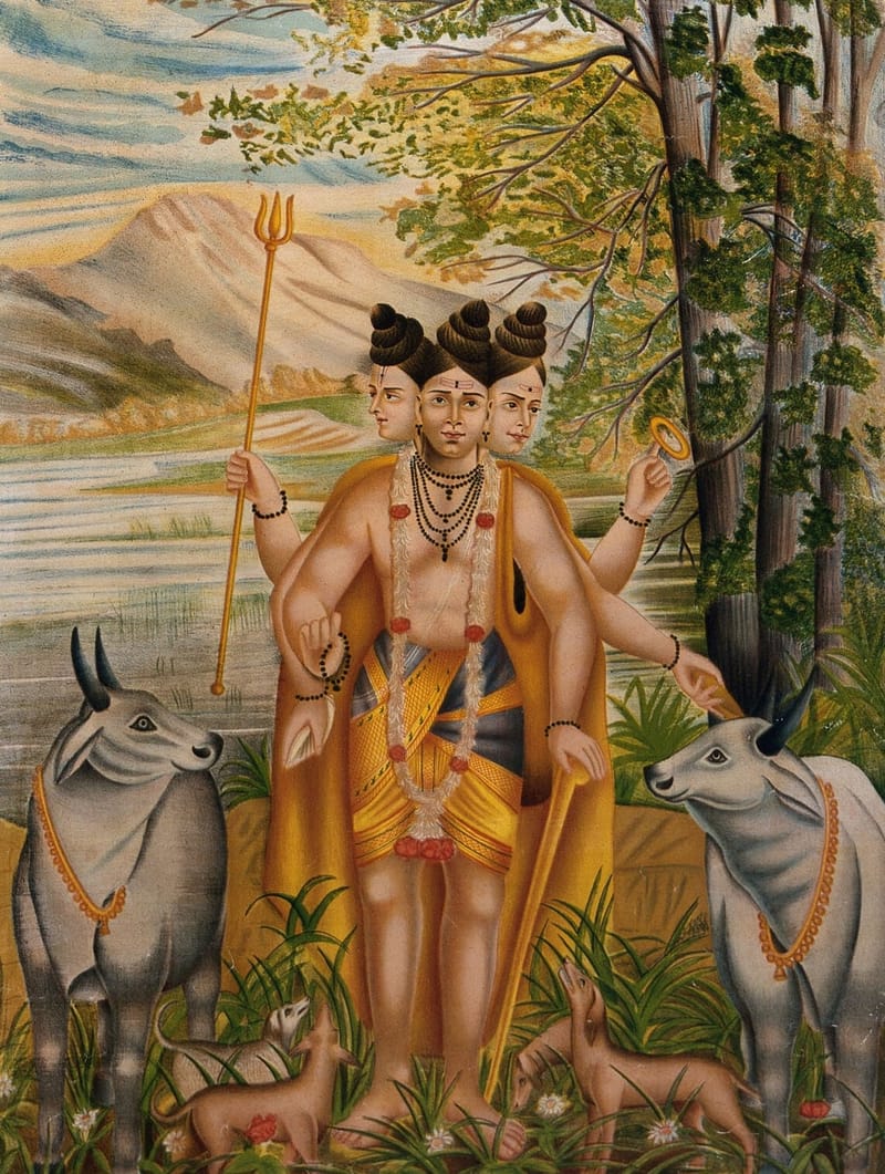 Dattatreya with His Four Dogs among Cows jigsaw puzzle artwork