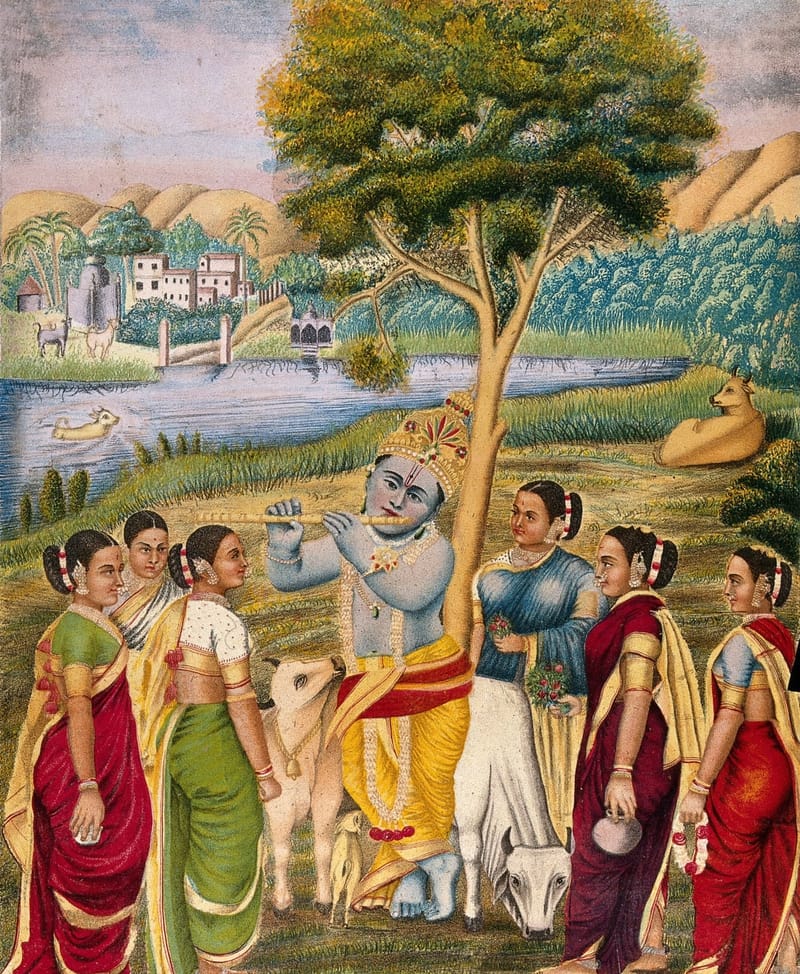 Krishna Playing the Flute to the Gopis jigsaw puzzle artwork