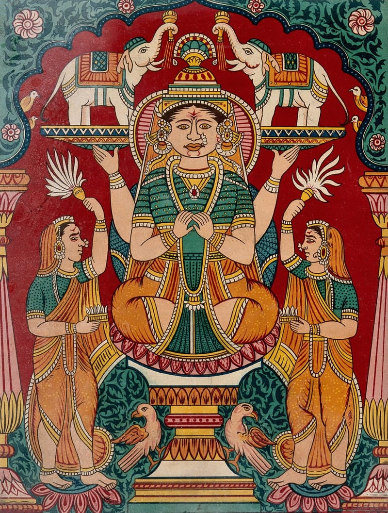 Lakshmi being anointed by elephants. Chromolithograph. jigsaw puzzle artwork