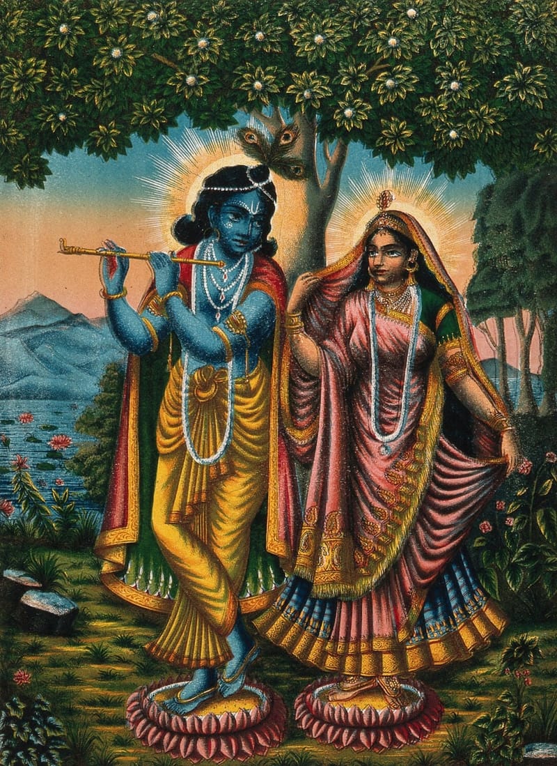 Radha and Krishna on Separate Lotuses jigsaw puzzle artwork